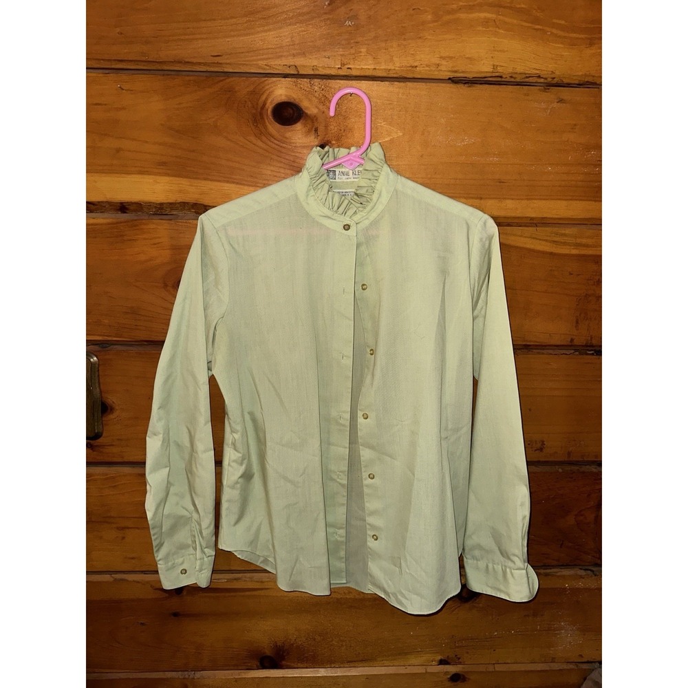 Vintage Anne Klein for New Aspects Light Green Blouse Buttons Size 10